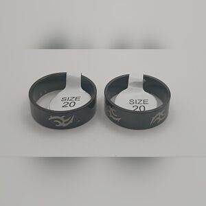 Set of 2 Black Stainless Steel Tribal Engraved Rings Men's US Size 10 (CN 20)